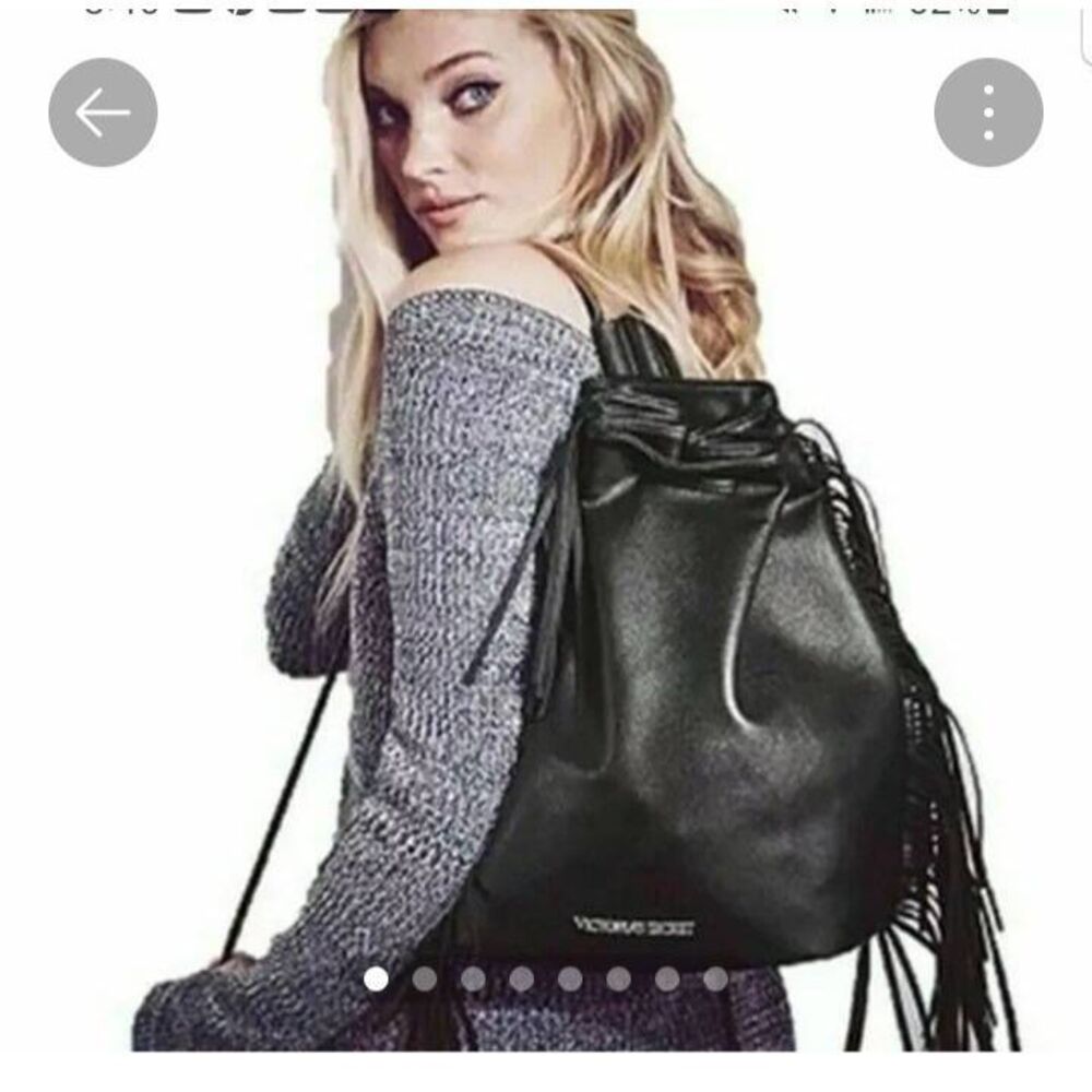 Victoria's secret fringe Bohemian Western Cinch drawstring backpack leather trav